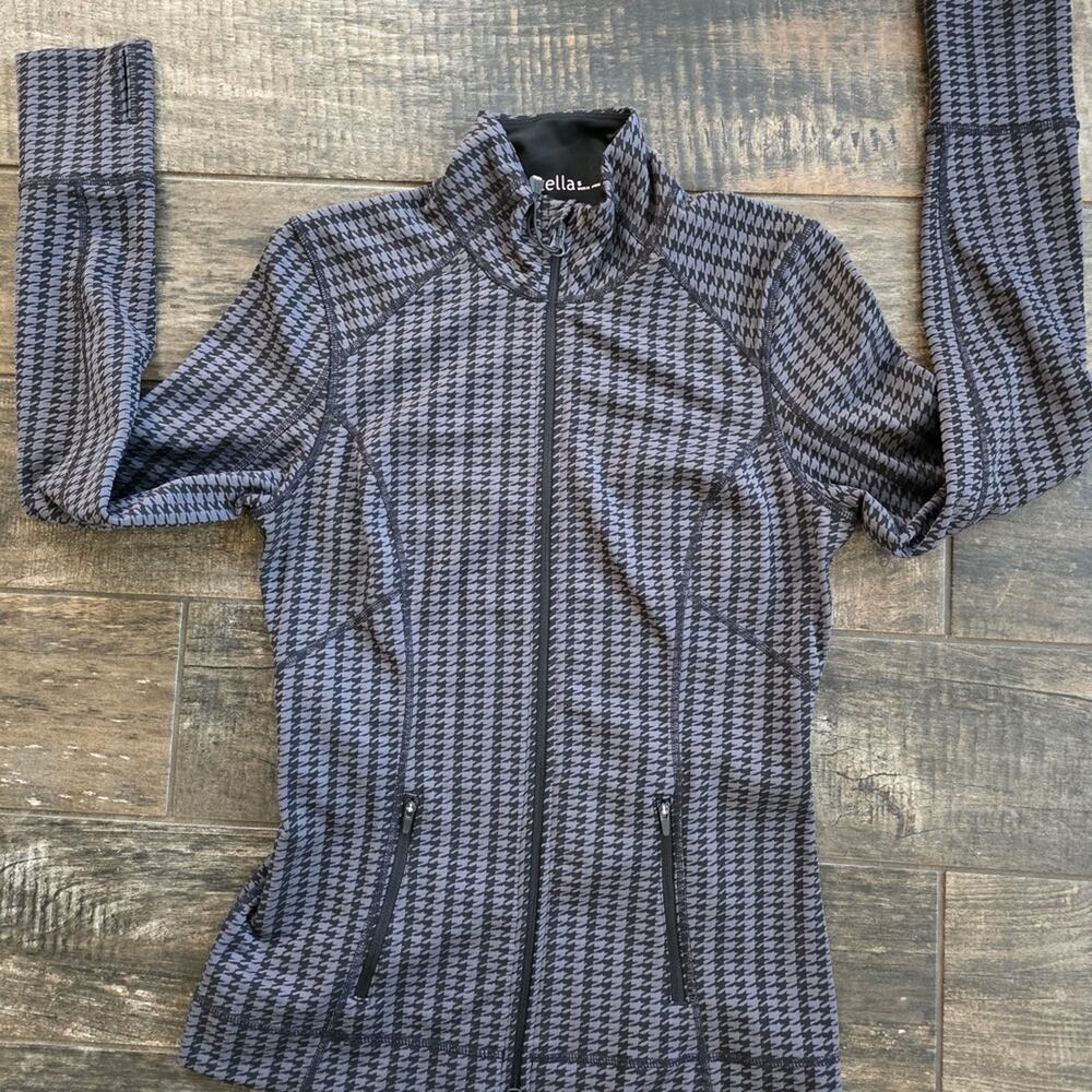 Zella Black and Gray Checkered Utility Zip Up Jacket